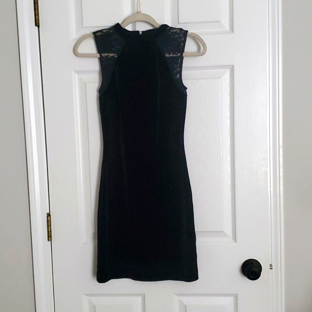 French Connection Black Velour Sheath Dress with Lace Detail Size 4 US